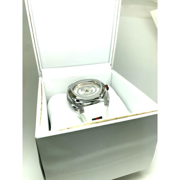 GUCCI Men's Watch SYNC YA137102 Swiss Quartz Clear Case White Rubber Band 46mm - Picture 3 of 14